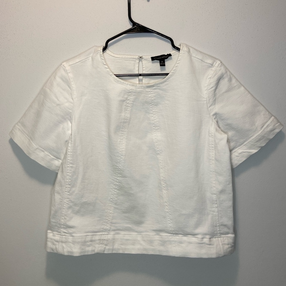 Banana Republic White Short-Sleeve Crop Top
